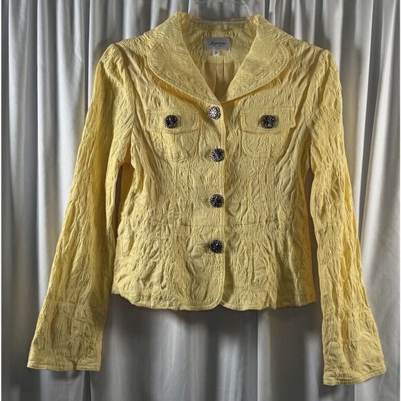 Aspenny Vintage Textured Large Buttons Bell Sleeves Blazer, Yellow, Sz: L, 78-32 - Picture 1 of 15